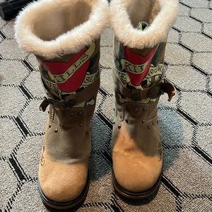 Ed Hardy leather shearling boots Women’s 10